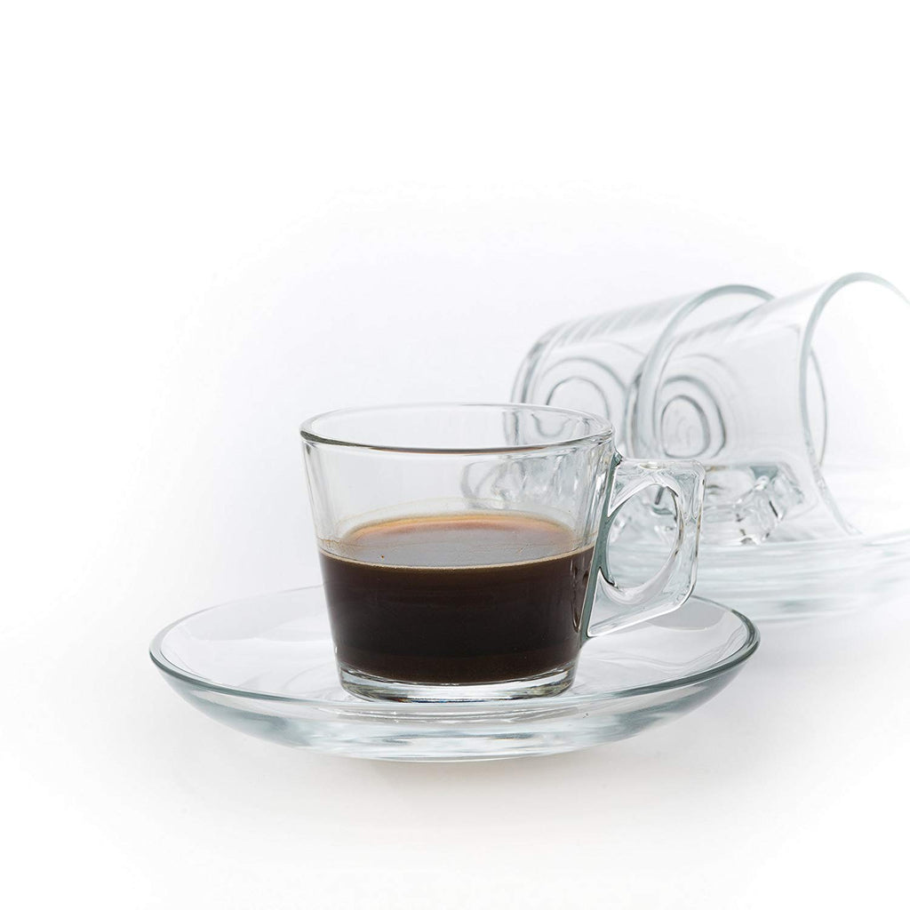 Pasabahce Vela Espresso Clear Glass Cup-Saucer Set of 6 (12pcs in total)