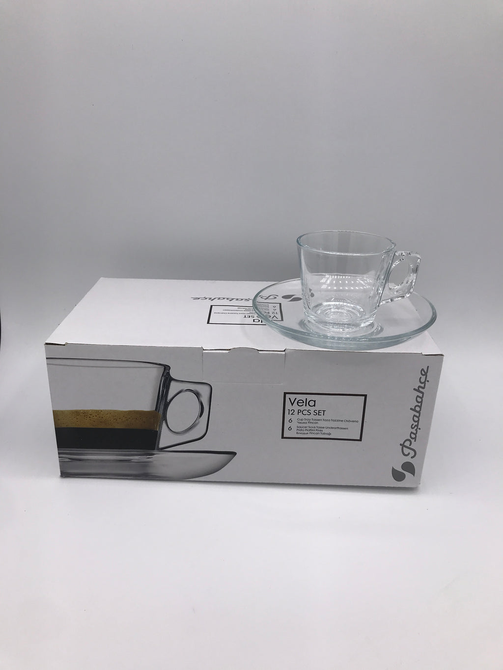 Pasabahce Vela Espresso Clear Glass Cup-Saucer Set of 6 (12pcs in total)