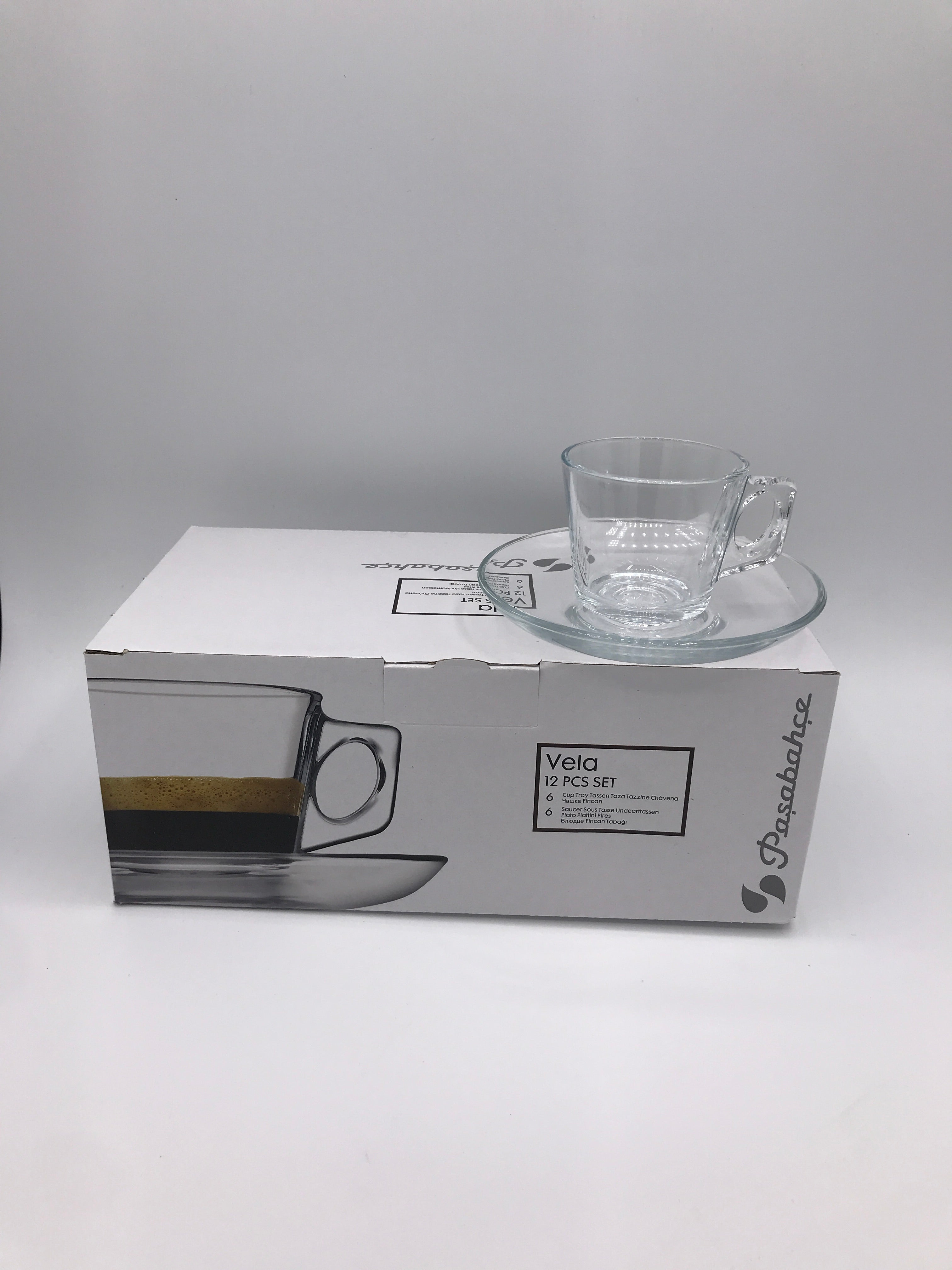 Pasabahce Vela Espresso Clear Glass Cup-Saucer Set of 6 (12pcs in total)