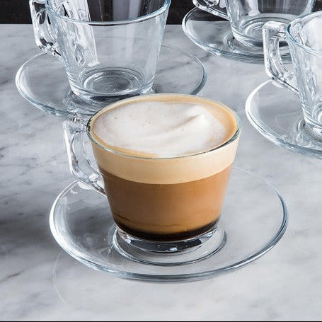 Pasabahce Vela Cappuccino Clear Glass Cup-Saucer Set of 6 (12pc total)