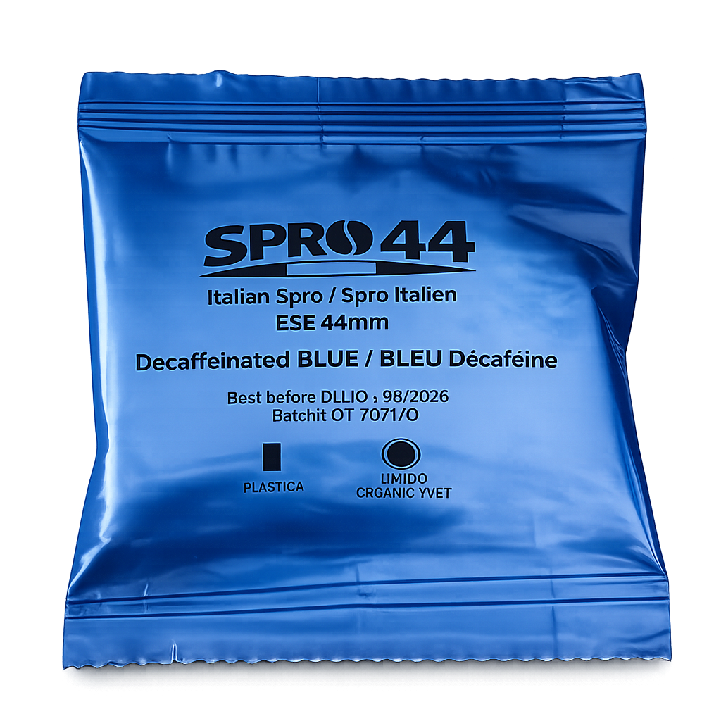 Decaffeinated BLUE / BLEU Décaféiné - E.S.E. 44mm Coffee Pods – 50 Pc. Box – Easy Serve Espresso – Compostable Coffee Pods –