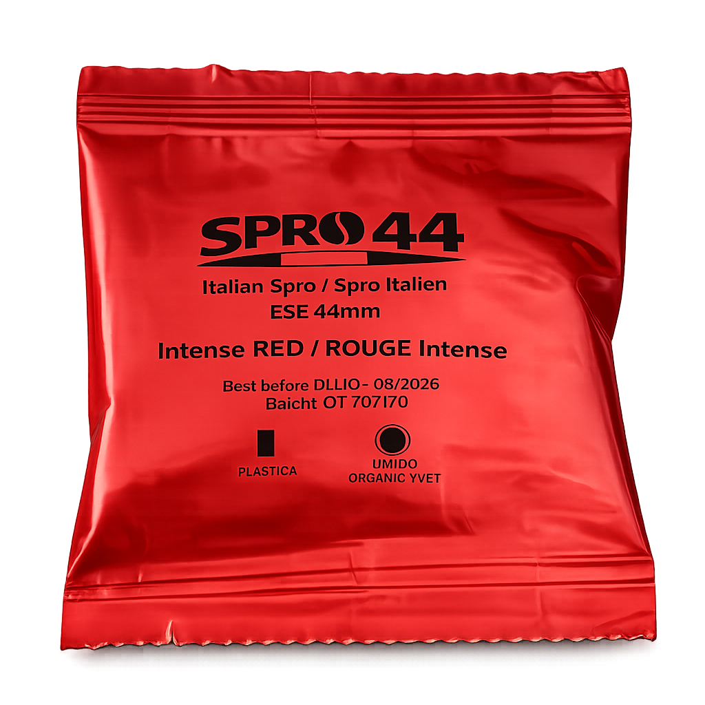 Intense RED / ROUGE Intense - E.S.E. 44mm Coffee Pods – 50 Pc. Box – Easy Serve Espresso – Compostable Coffee Pods –