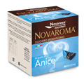 A box of Novarese Zuccheri Novaroma Anice Al gusto bustine, featuring a blue and brown design with white swirls and a small package illustration, on a white background.