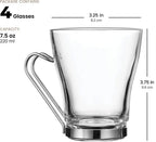 Bormioli Rocco OSLO Glass Coffee Mug - 235ml(8 Ounce) Cappuccino Cups (4 Pack) with Metal Handle, Perfect Glasses for hot tea, coffee and cold beverages, Thermal Shock Resistant, Tempered Glass, great for Latte