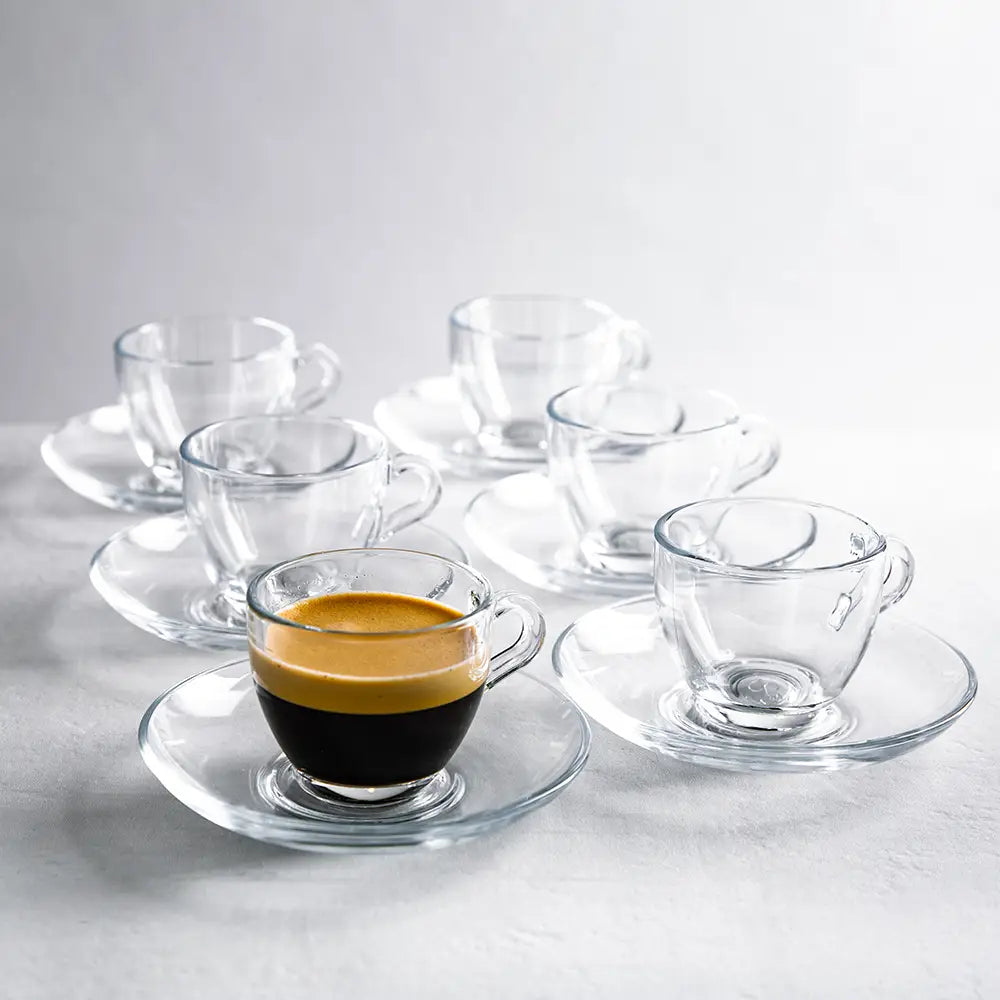 Pasabahce Basic Espresso Clear Glass Cup-Saucer Set for 6 (12pcs)