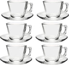 Pasabahce Vela Cappuccino Clear Glass Cup-Saucer Set of 6 (12pc total)