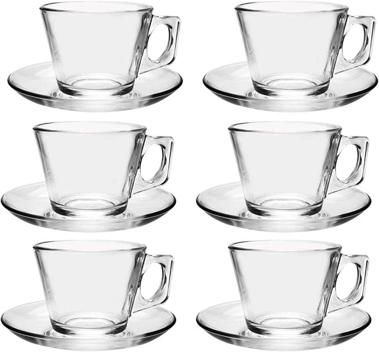 Pasabahce Vela Cappuccino Clear Glass Cup-Saucer Set of 6 (12pc total)