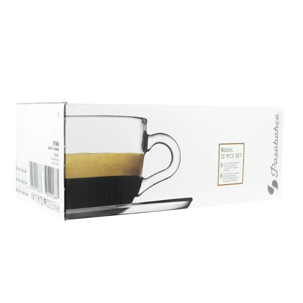 Pasabahce Basic Espresso Clear Glass Cup-Saucer Set for 6 (12pcs)