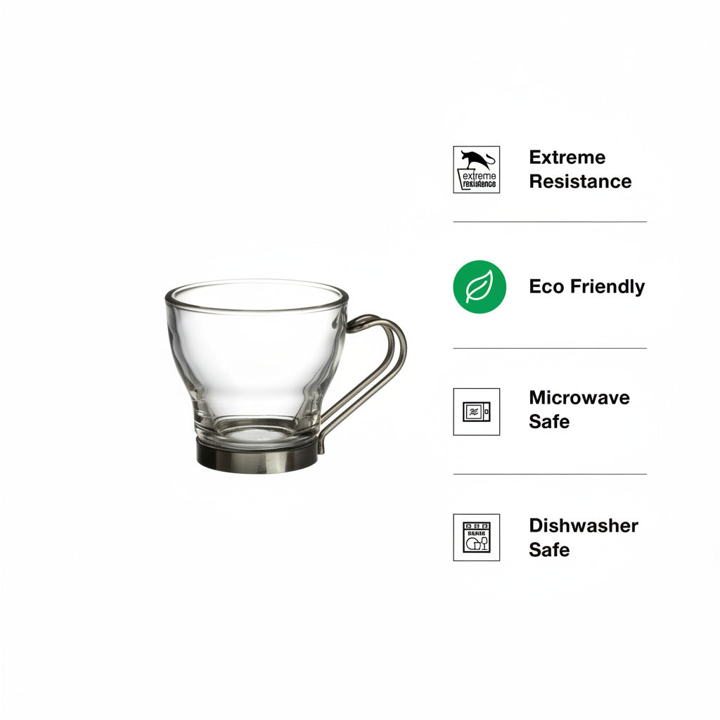 Bormioli Rocco Oslo Espresso Cup with Stainless Steel Handle, 100ml(3.5 Ounce), Set of 6