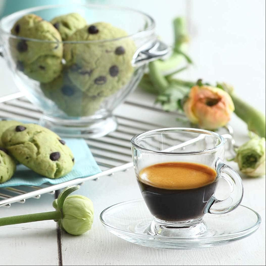 LAV "Roma" Small Demitasse Clear Glass Espresso Drinkware, Set of 6 Cups/Saucers (12pc total)