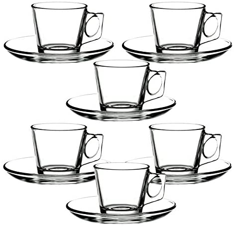 Pasabahce Vela Espresso Clear Glass Cup-Saucer Set of 6 (12pcs in total)