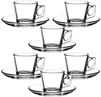 Pasabahce Vela Espresso Clear Glass Cup-Saucer Set of 6 (12pcs in total)